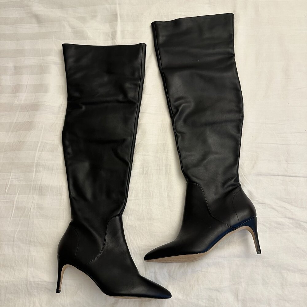 Charles David Piano Over the Knee Black Leather High Heeled Boots Size 11